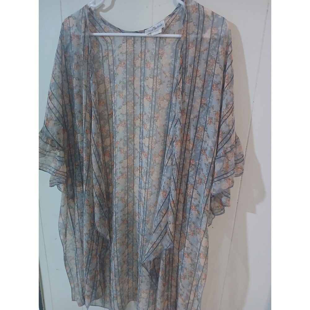 Zig Zag Stripe Women’s Small Lightweight Semi Sheer Cardigan Rose Floral Cottage